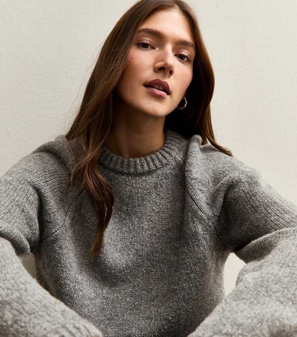 new look Mid Grey Wide Sleeve Raglan Jumper