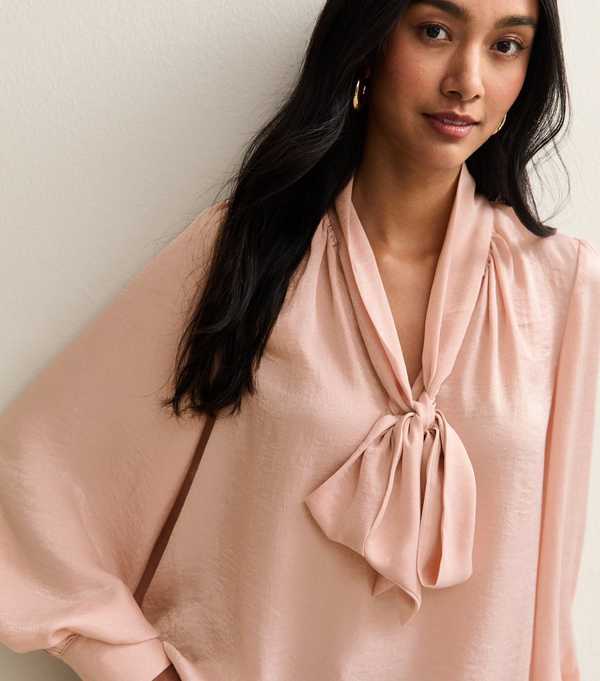 New Look Mid Pink Long Sleeve Pussybow Blouse
