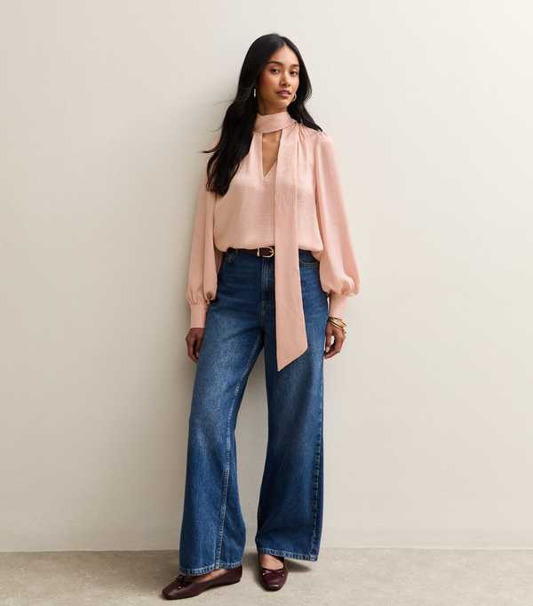 New Look Mid Pink Long Sleeve Pussybow Blouse