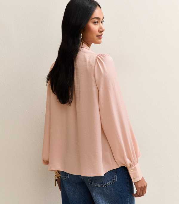 New Look Mid Pink Long Sleeve Pussybow Blouse