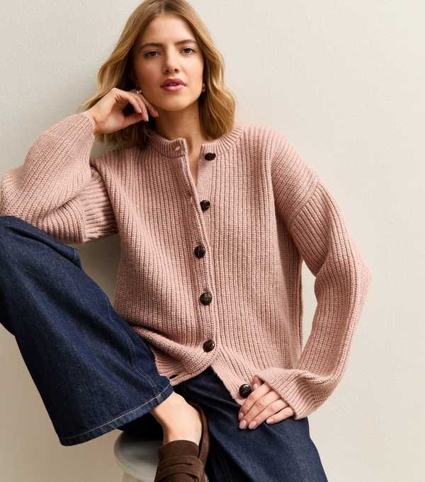 new look Mid Pink Rib Knit Cardigan