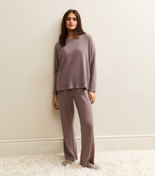 New Look Mink Brushed Ribbed Top