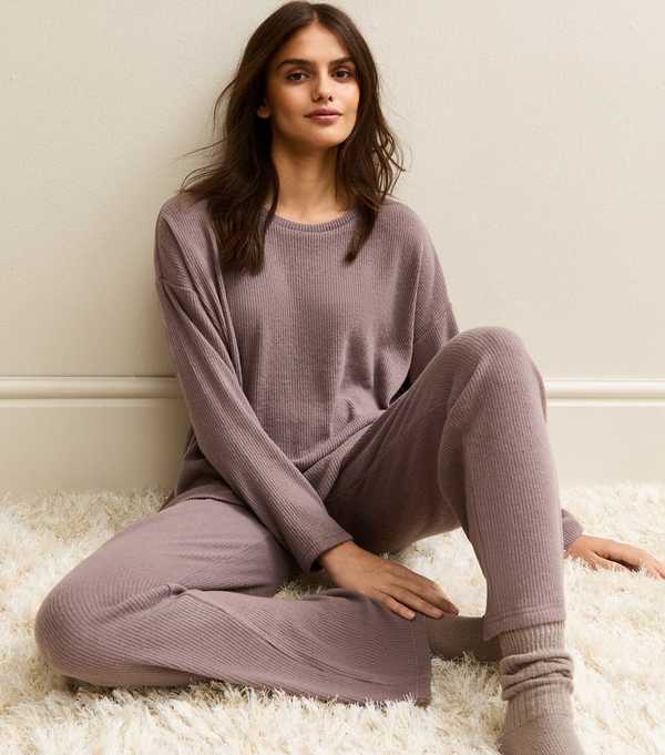 New Look Mink Brushed Ribbed Top