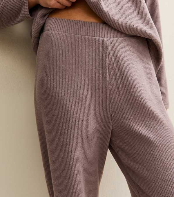 New Look Mink Brushed Ribbed Wide Leg Trousers