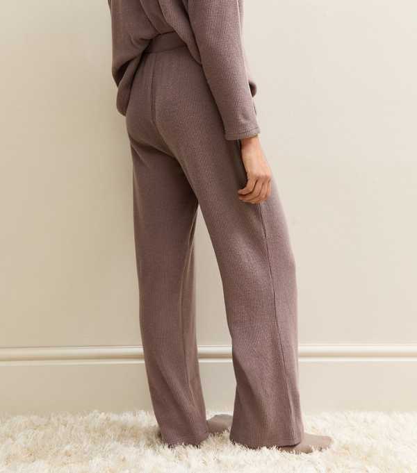 New Look Mink Brushed Ribbed Wide Leg Trousers
