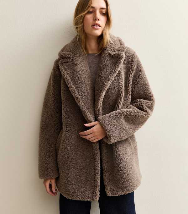 New Look Mink Collared Long Sleeve Borg Coat
