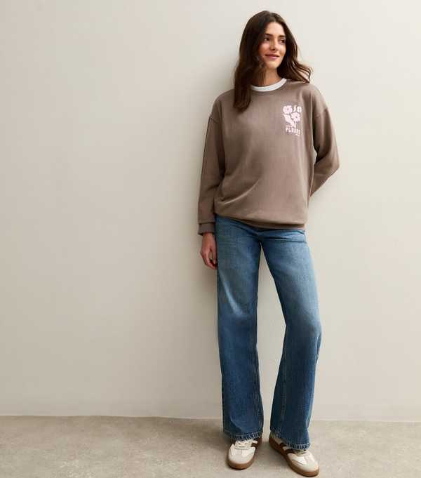 New Look Mink Fleurs Flower Print Sweatshirt