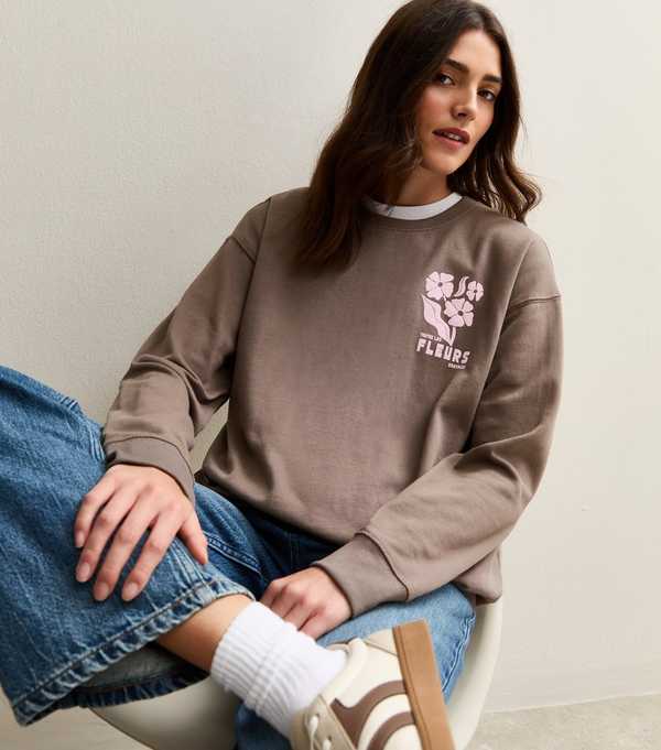new look Mink Fleurs Flower Print Sweatshirt