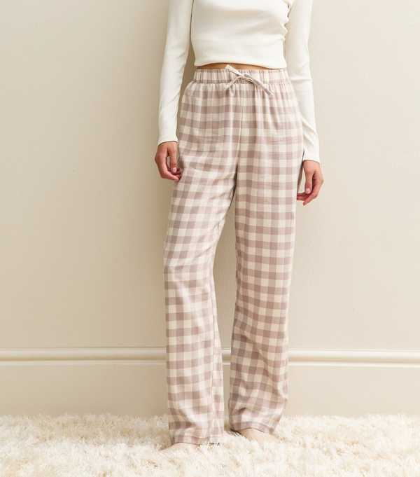 New Look Mink Woven Check Print Pyjama Bottoms