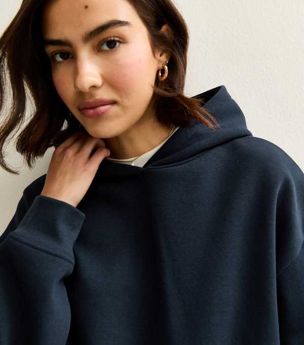 new look Navy Relaxed Drop Shoulder Hoodie