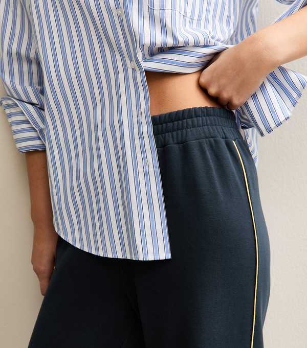 New Look Navy Side Stripe Wide Leg Joggers