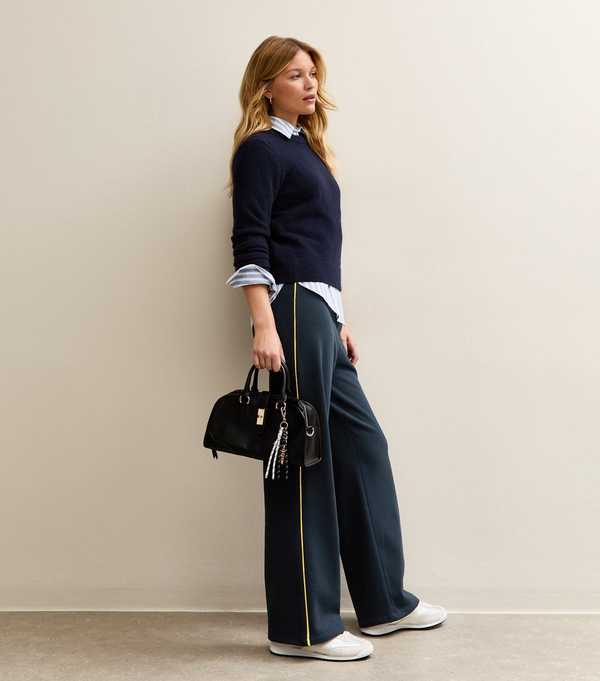 New Look Navy Side Stripe Wide Leg Joggers