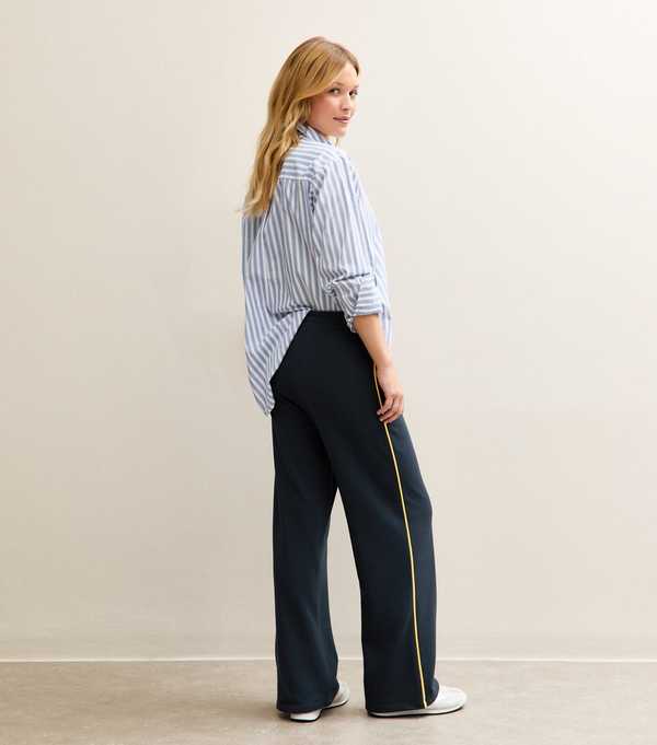 New Look Navy Side Stripe Wide Leg Joggers