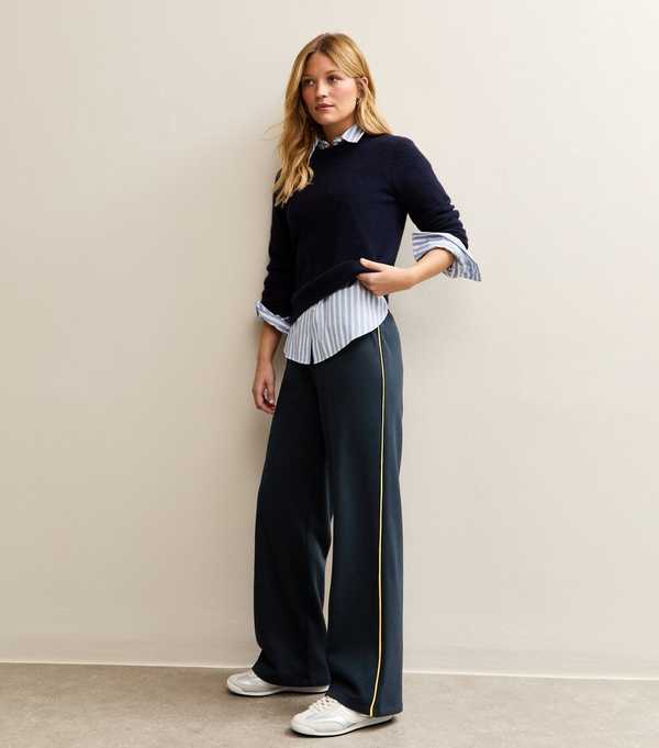 new look Navy Side Stripe Wide Leg Joggers