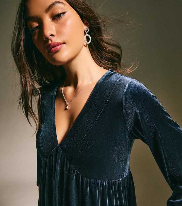 New Look Navy Velvet Smock Mini Dress