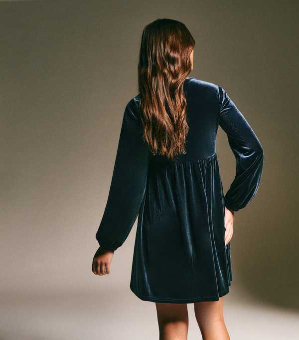 New Look Navy Velvet Smock Mini Dress