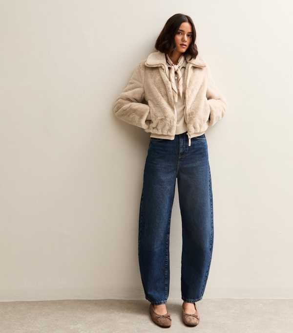 New Look Off White Faux Fur Bomber Jacket