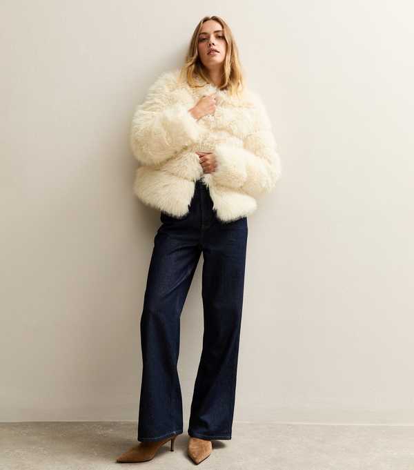 New Look Off White Panelled Faux Fur Jacket