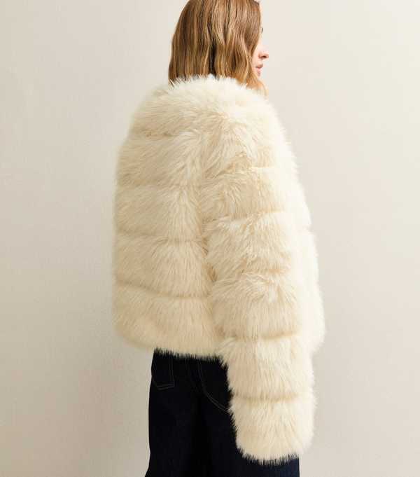 New Look Off White Panelled Faux Fur Jacket