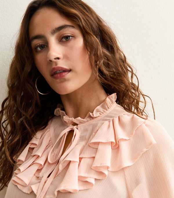New Look Pink Frill Trim Chiffon Blouse
