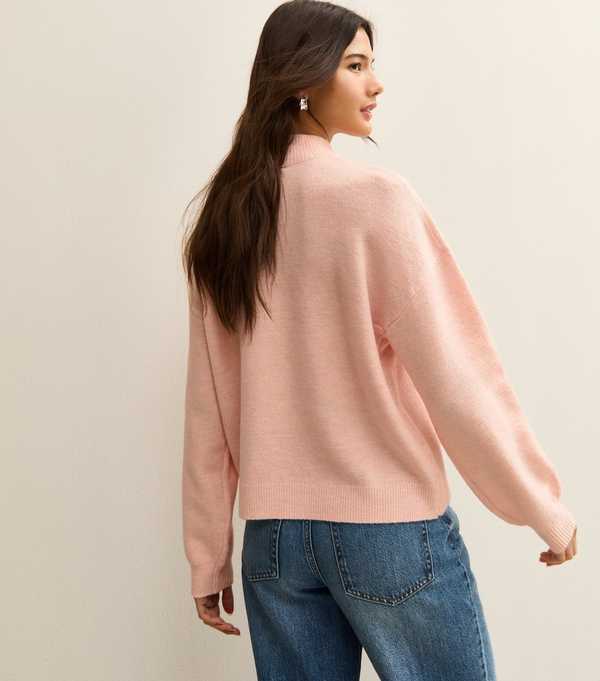 New Look Pink Sequin Animal Motif Mock Neck Jumper