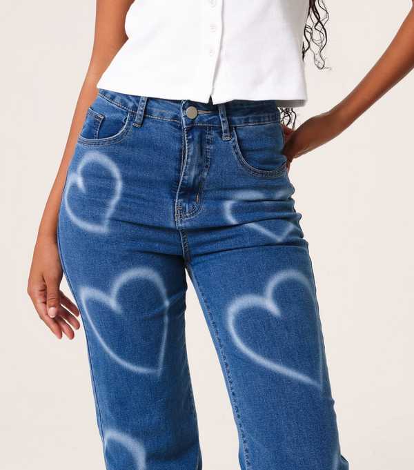 New Look Pink Vanilla Dark Blue Spray Heart Jeans