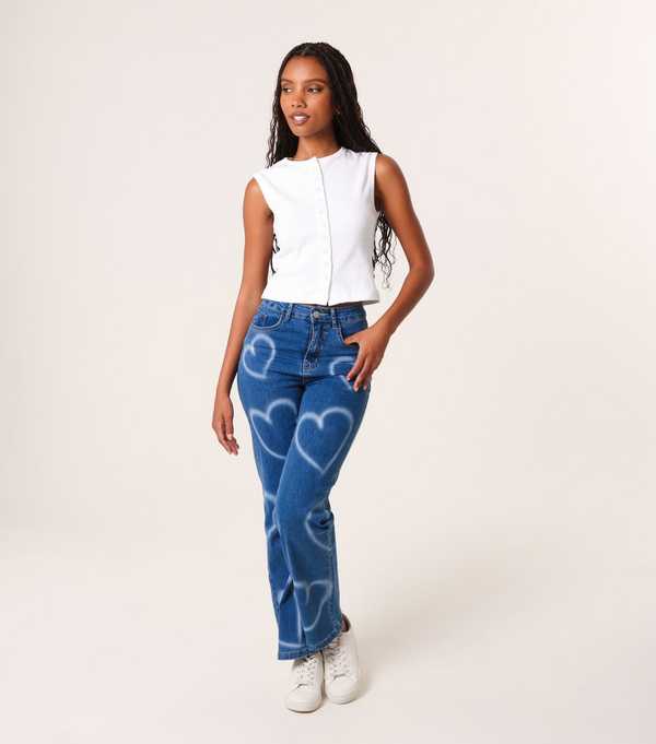 new look Pink Vanilla Dark Blue Spray Heart Jeans