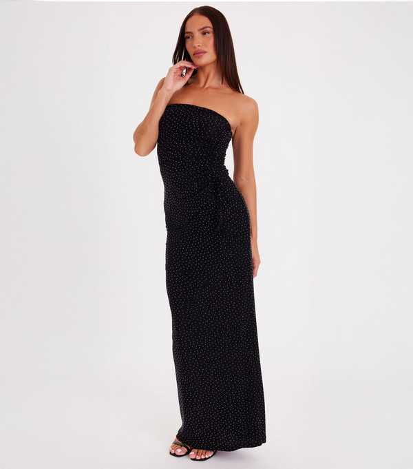 New Look Quiz Black Rhinestone Maxi Skirt
