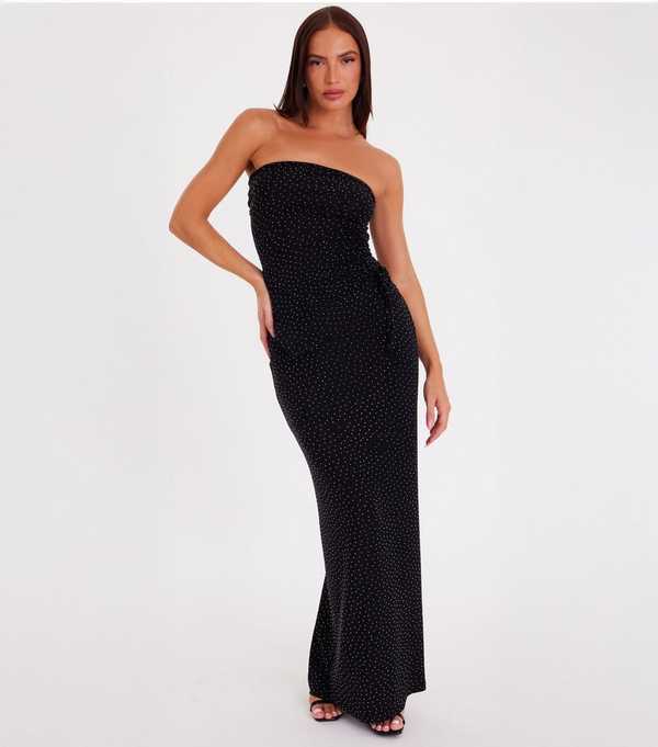 new look Quiz Black Rhinestone Maxi Skirt