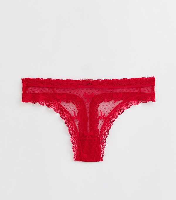 New Look Red Bow Embroidered Mesh Lace Trim Thong