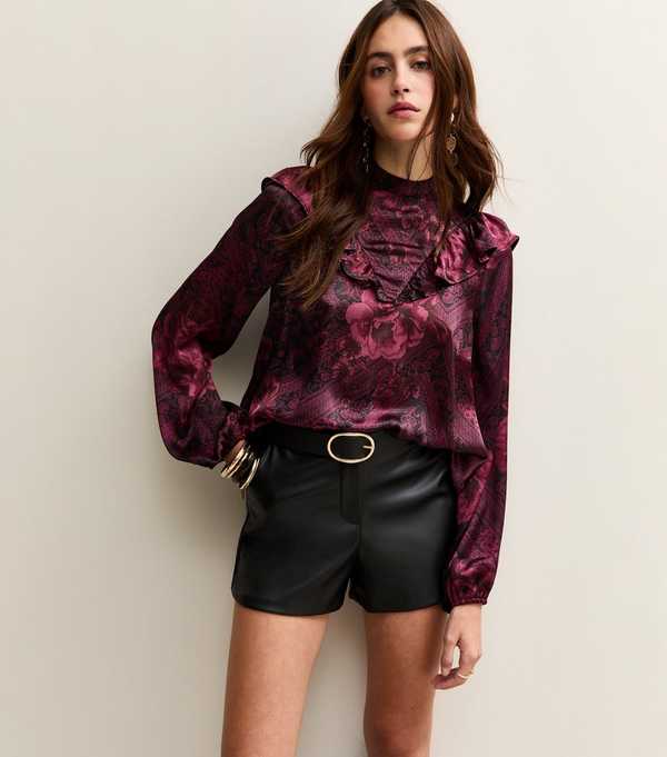 New Look Red Floral Print High Neck Blouse
