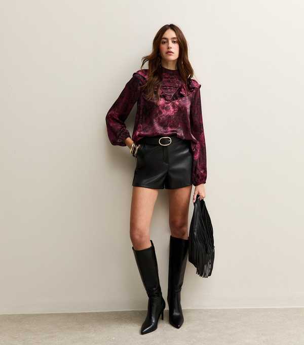 New Look Red Floral Print High Neck Blouse