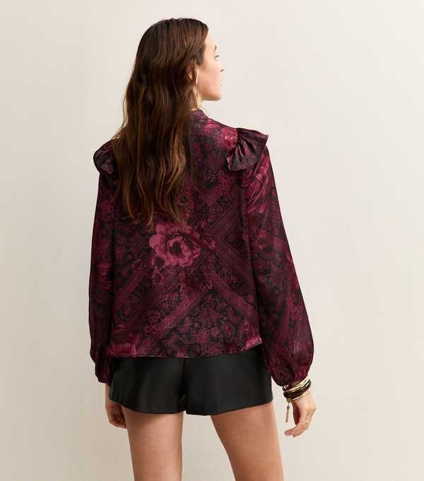 New Look Red Floral Print High Neck Blouse