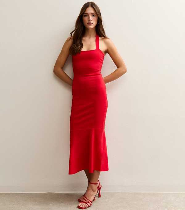 New Look Red Halter Neck Midi Dress