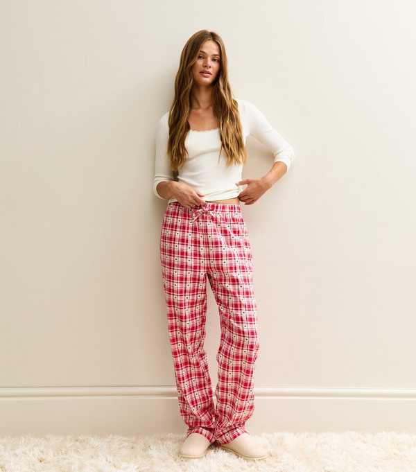 New Look Red Heart Check Pyjama Bottoms