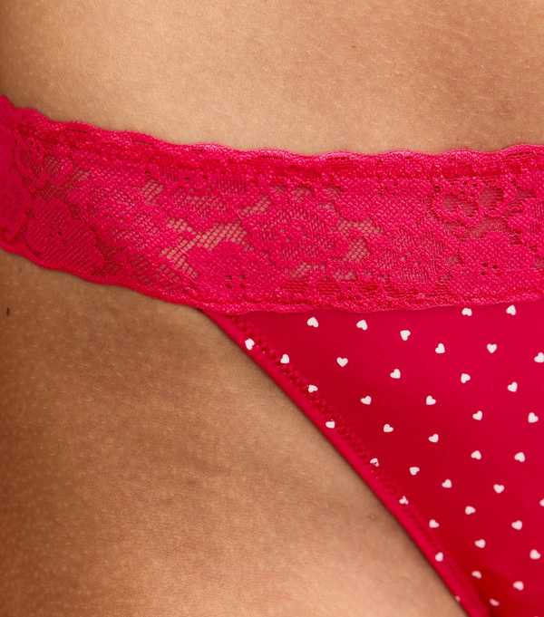 New Look Red Heart Print Lace Top Thong