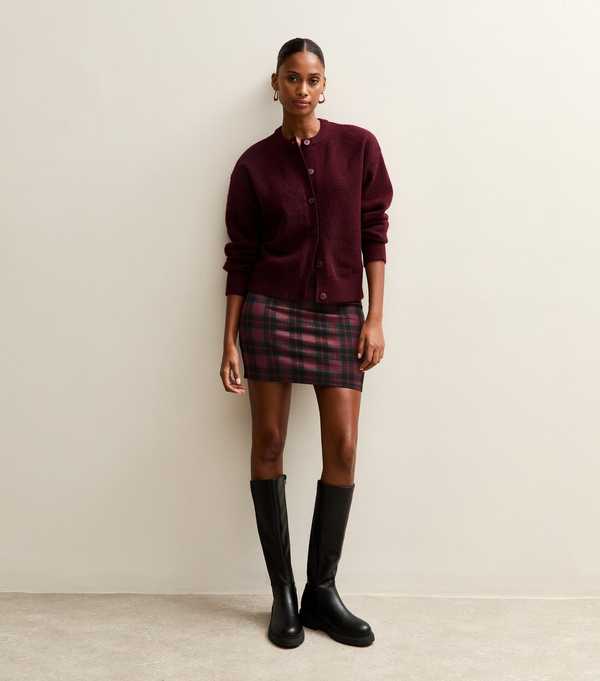 New Look Red Jersey Check Mini Skirt