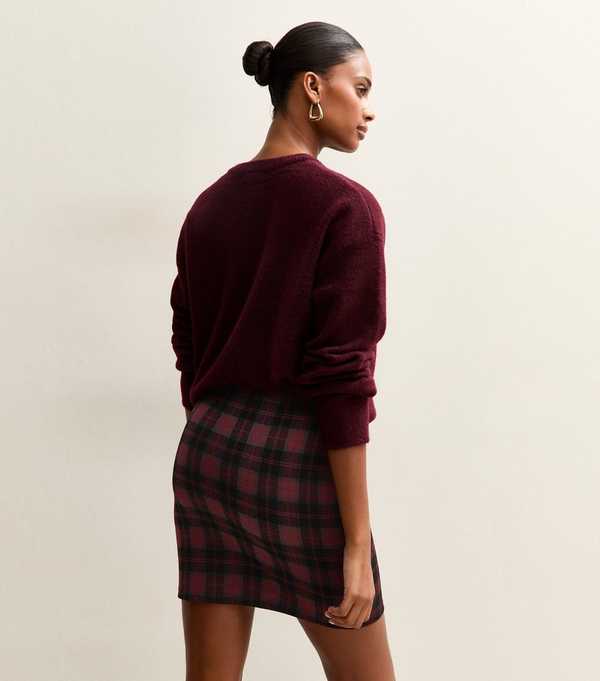 New Look Red Jersey Check Mini Skirt