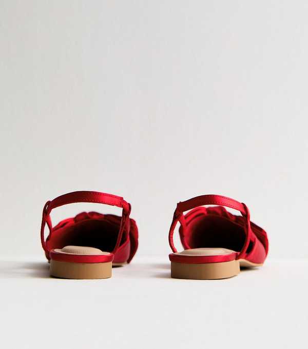 New Look Red Satin Bow Slingback Ballerina Pumps