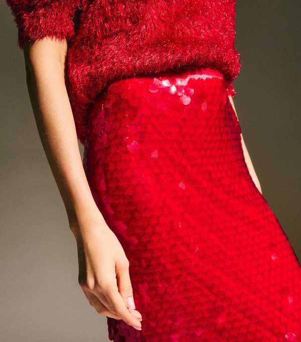 New Look Red Sequin Midi Skirt