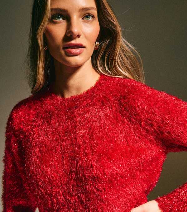 New Look Red Sparkle Knit Crew Neck Jumper