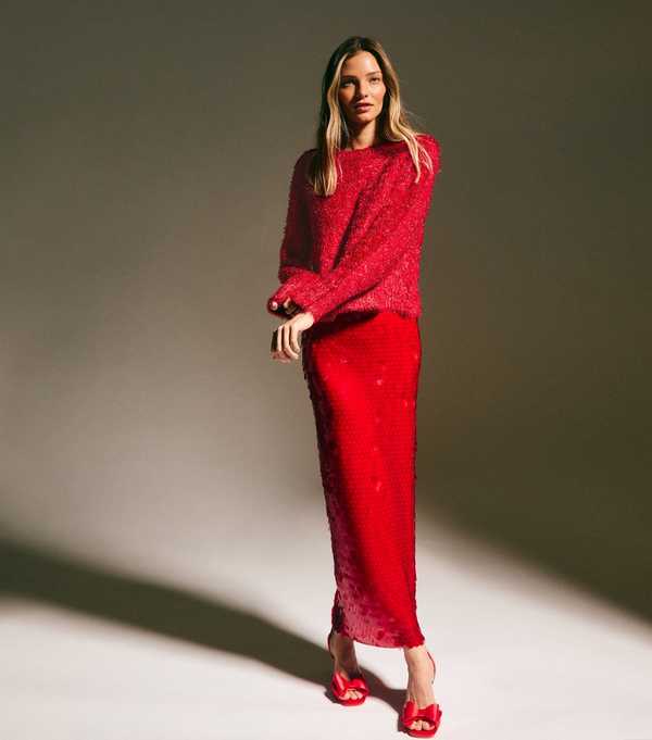 New Look Red Sparkle Knit Crew Neck Jumper