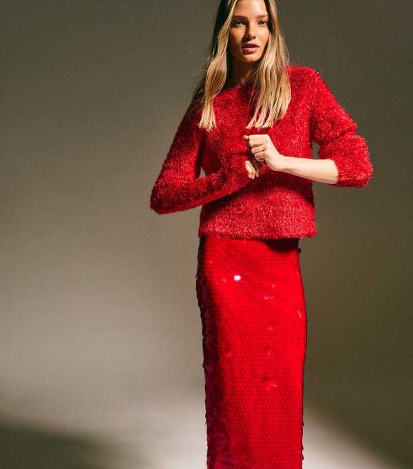 new look Red Sparkle Knit Crew Neck Jumper