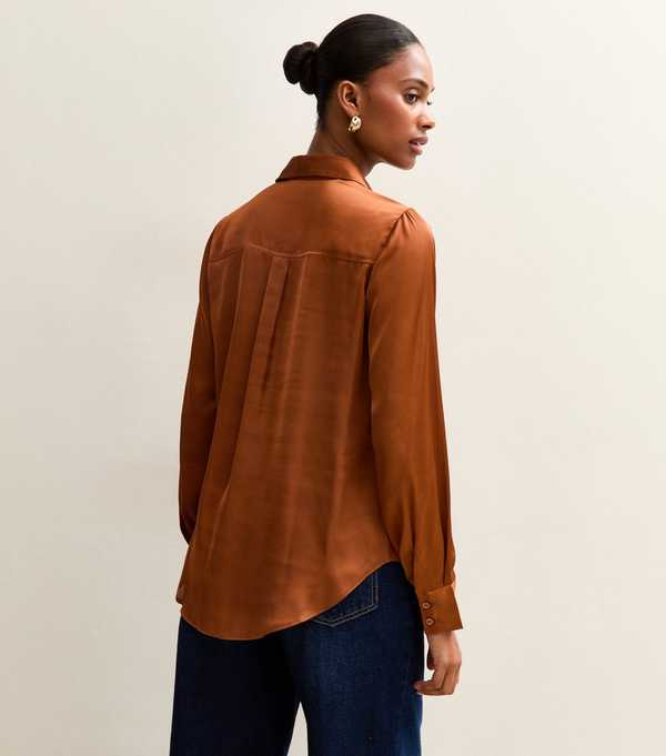 New Look Rust Satin Long Sleeve Shirt