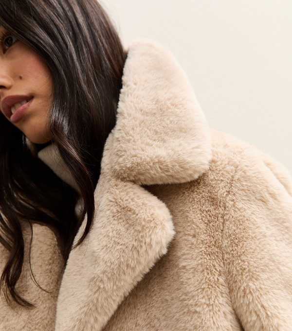 New Look Stone Faux Fur Midi Coat