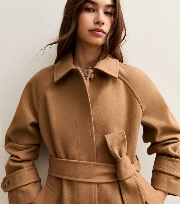 New Look Tan Button Front Belted Midi Coat