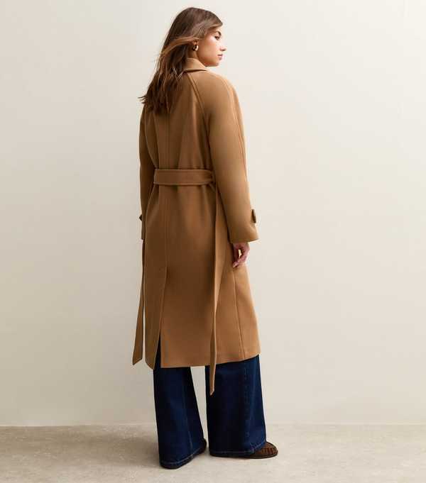 New Look Tan Button Front Belted Midi Coat