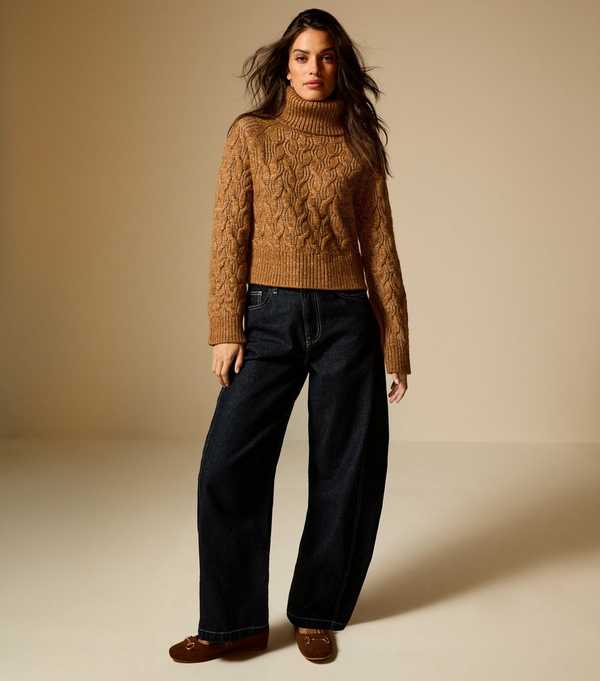 New Look Tan Cable Knit Roll Neck Jumper