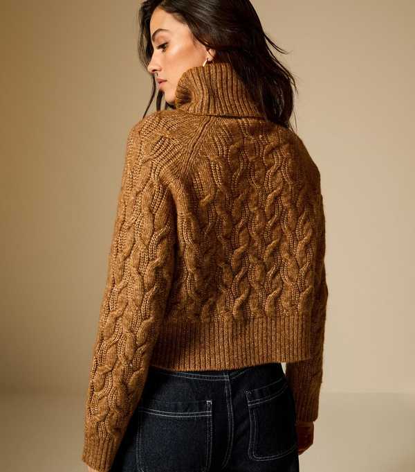 New Look Tan Cable Knit Roll Neck Jumper