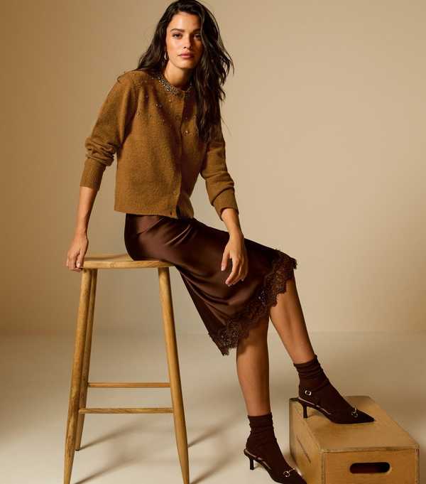 New Look Tan Diamanté Embellished Cardigan